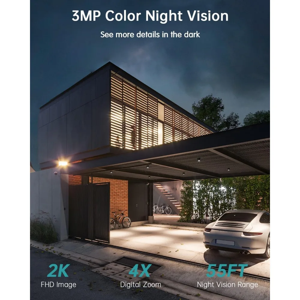 solar security cameras wireless outdoor - 4 packs, 360° view outdoor camera wireless solar powered,2.4g wifi only, spotlight/si