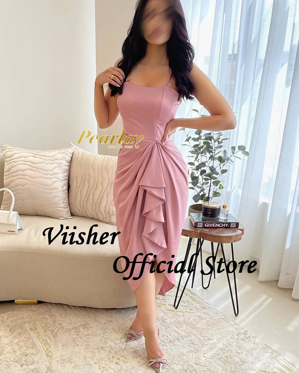 Viisher Saudi Arabic Mermaid Formal Evening Dresses for Women Ruched Satin Dubai Prom Party Dress Outfits Tea Length