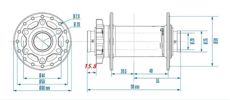 RUJIXU MTB Bike Hub Thru Axle Downhill 20 Bicycle Disc Brake Front Hub Barrel Shaft 110 x 20mm 32 Hole Cycling Accessories