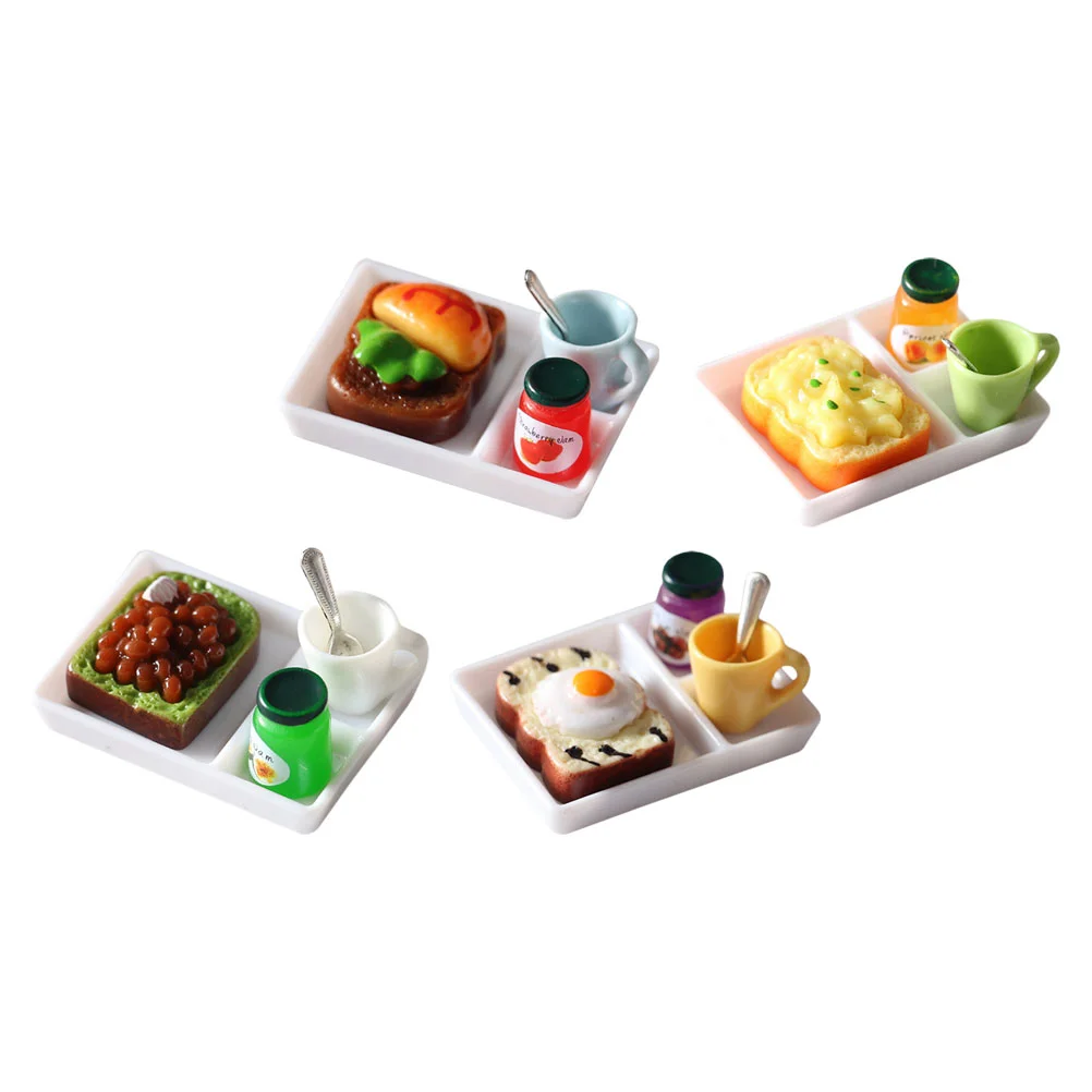 Miniature Food and Play Courses House Dolls for Children, Stuff Decor, Toast, Breakfast Model, JxSimulation, 4 Sets