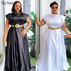 African Evening Party Dresses For Women Elegant Solid High Waist Maxi Dress and Belt Africa Clothing Robe Femme Vestidos 2024