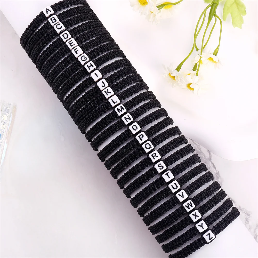 Hand Braided Rope Black Thread String Bracelet Adjustable Jewelry Charm Acrylic Lettering Water Grinding Bead Tail Bead Bangle