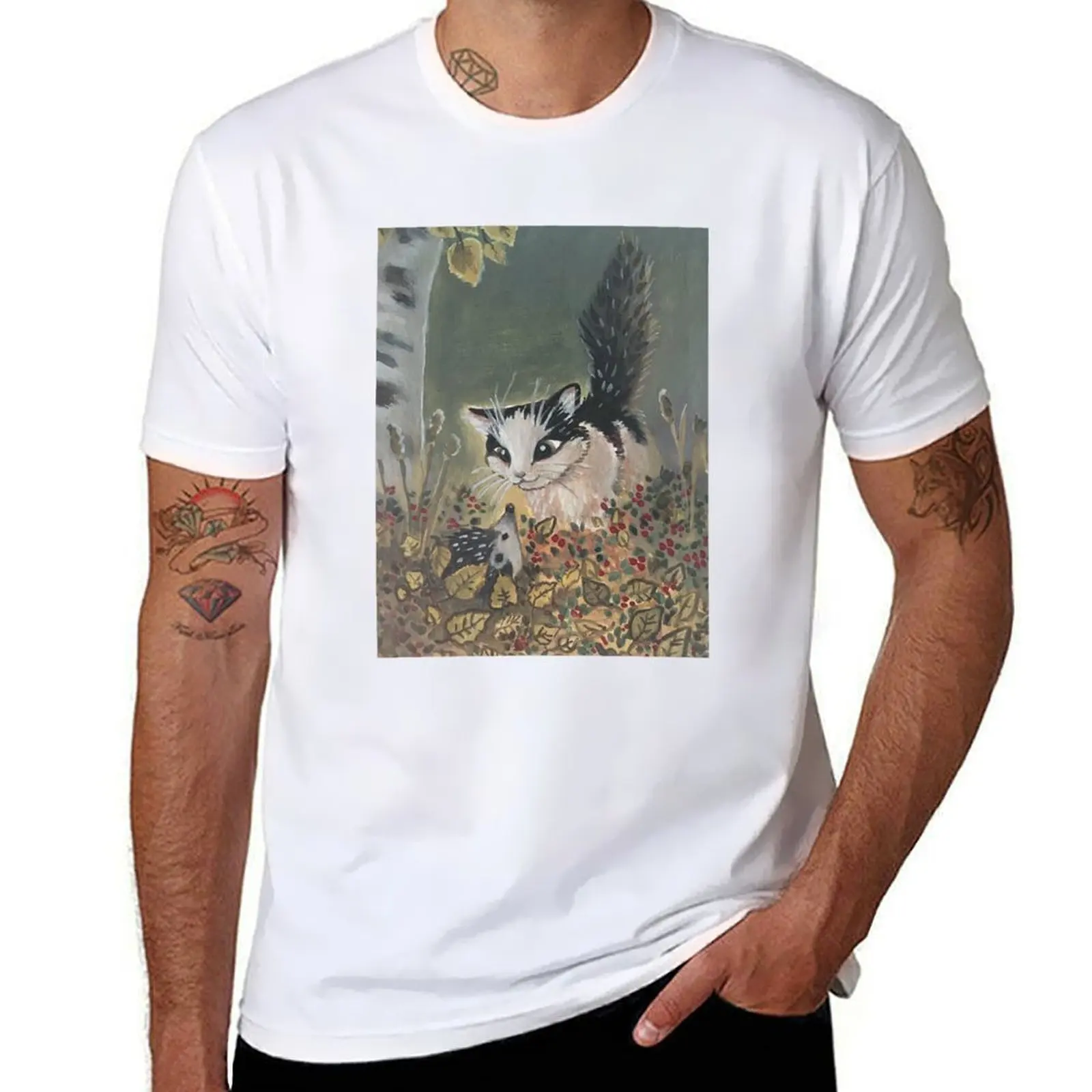 

The Cat And The Hedgehog Painting T-Shirt Personalized t-shirt man t shirt graphic shirts cheap stuff t shirt men 100℅ cotton