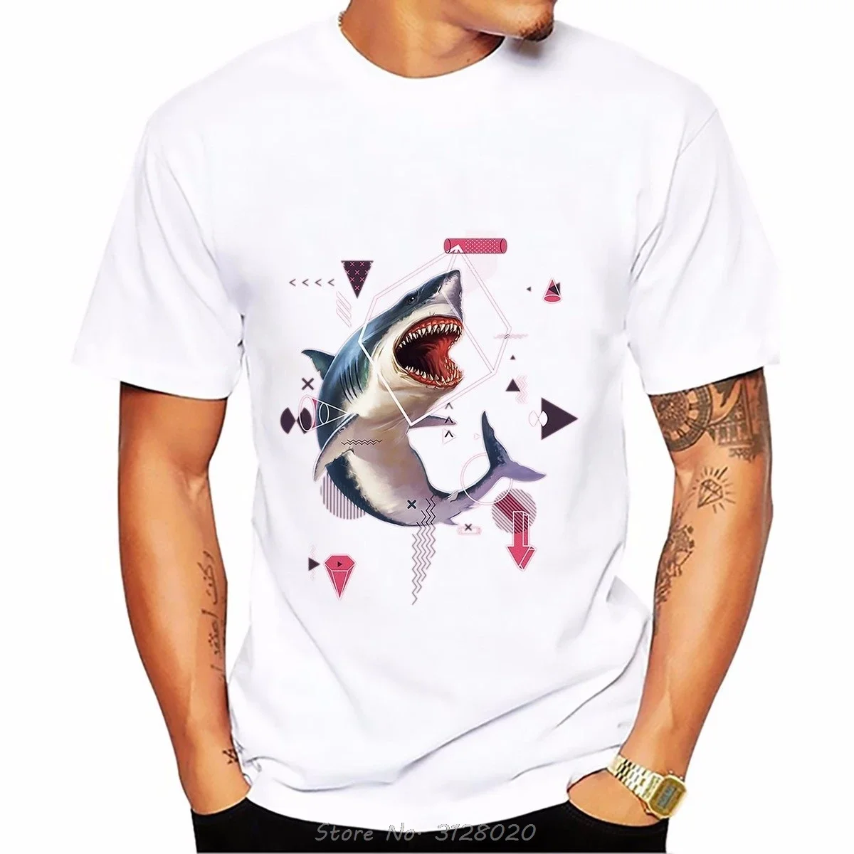 Men's Cotton Tees Summer Short Sleeve T-shirt New White Tshirt Art Of Whale Zebra Gorilla Shark Giraffe With Math Geek T Shirt