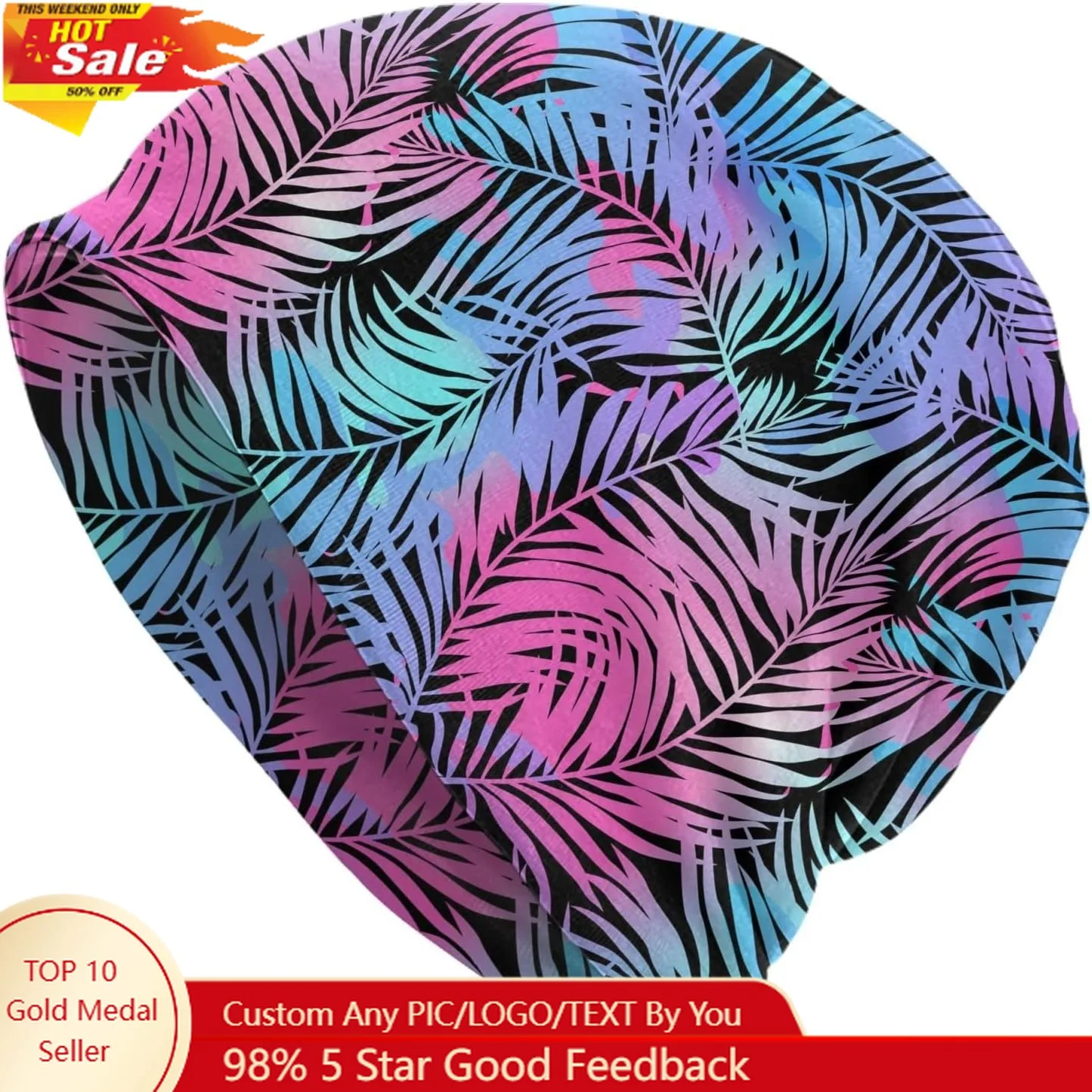 

Tropical Palms Beanie Chemo Hat Cancer Headwear Knitted Hats Baggy Slouchy Scarf Cap for Adults Women Men