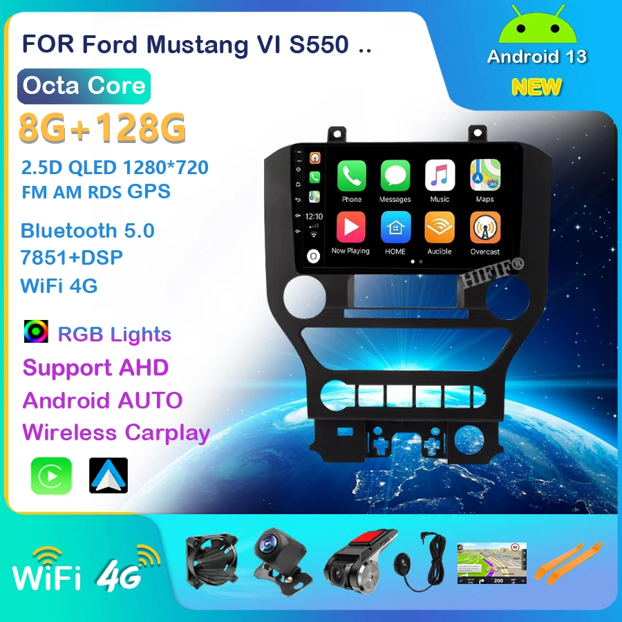 Android 13 8G+128GB Carplay Car Radio For Ford Mustang 2015 - 2020 Android AUTO Multimedia Player 2din DSP autoradio