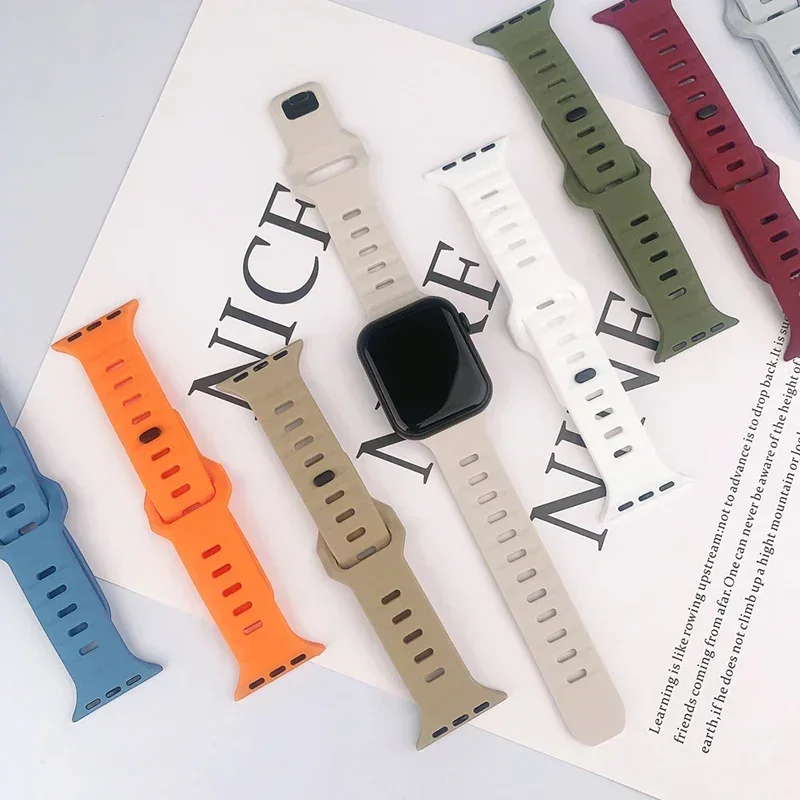 Silicone Sport Band For Apple Watch Ultra 2 1 49mm Strap 40mm 41mm 44mm 45mm 42mm 38mm correa Iwatch series 9 8 7 3 5 6 4 3 2 SE image 4