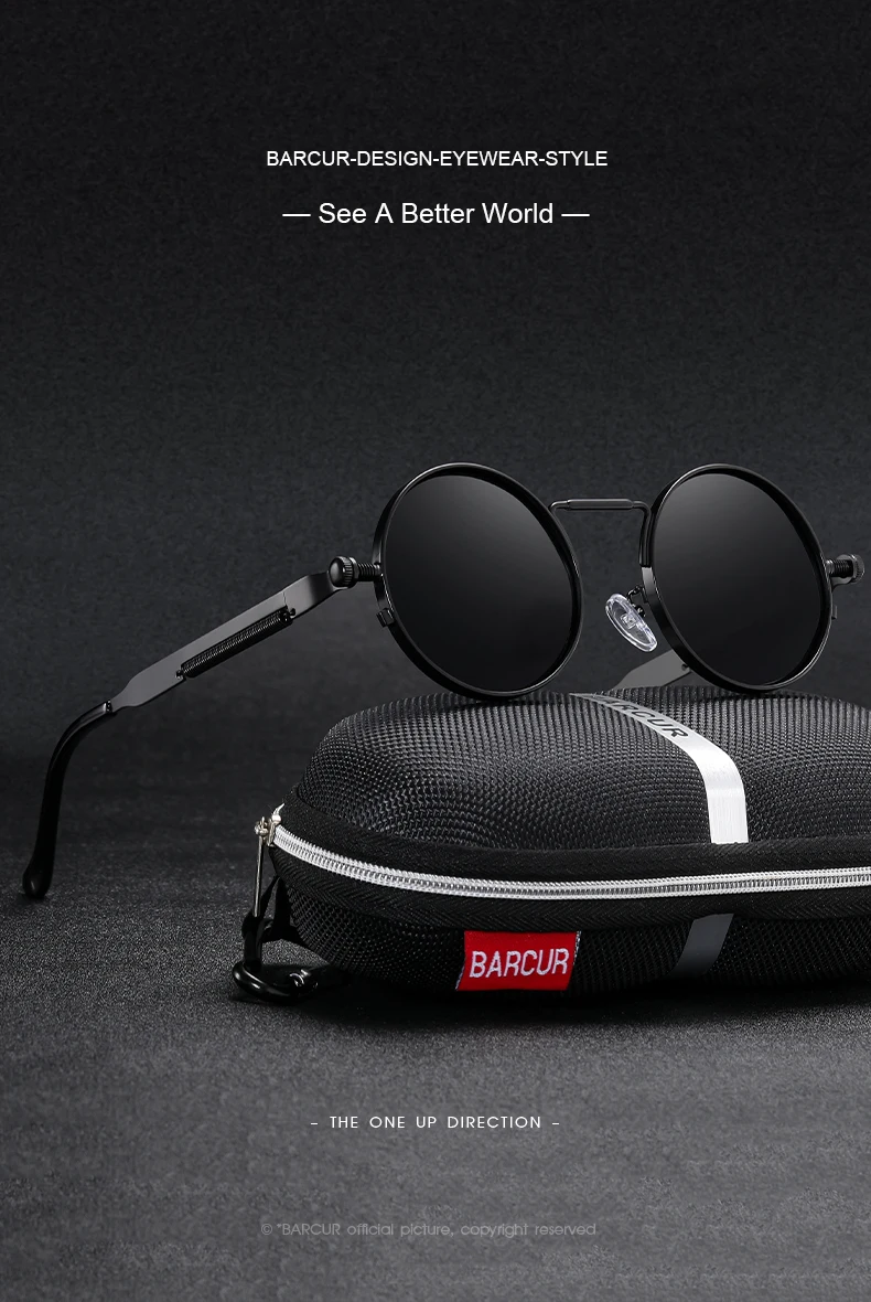 BARCUR Runde Sonnenbrille für Herren, polarisiert, Retro, Steampunk, Sonnenbrille für Damen, Vintage-Stil, UV400, Brillenzubehör, Oculos – Detail 4