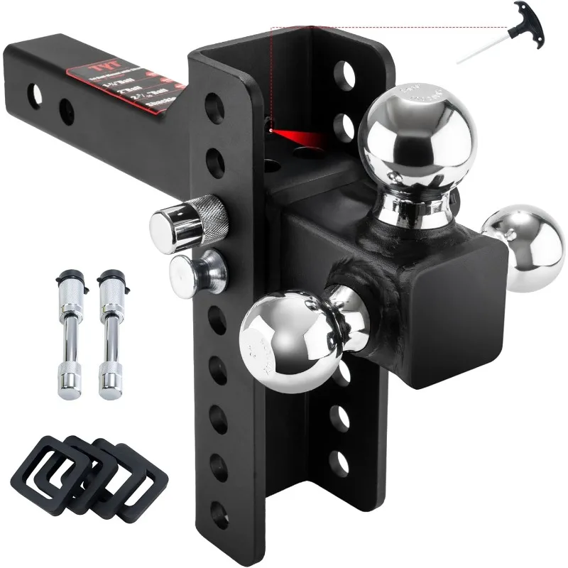 

Anti-Rattle Adjustable Trailer Hitch Tri-Ball Mount for 2“ Receiver, 6-7/8” Up/Down