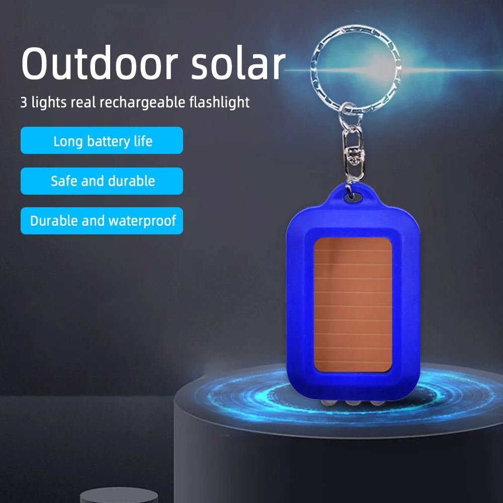 Mini Portable Solar Power 3LED Light Keychain Pocket Light Keyring Torch Flashlight Outdoor Camping Emergency Lamp Survival Tool