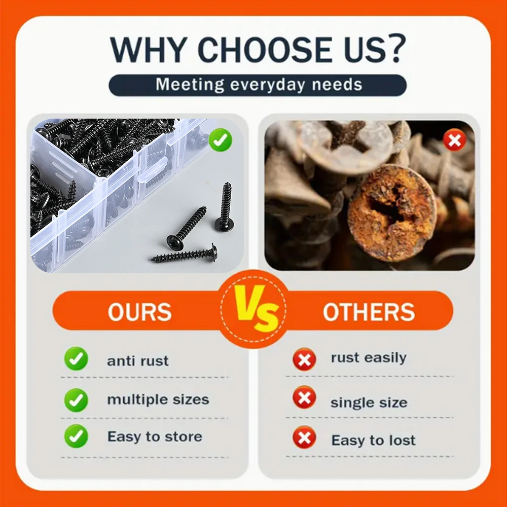 Набор из 700 шт. M3,5 M4 M5 PWA, черные саморезы с гайками, винты с резьбой из углеродистой стали, стопорные гайки, комплект винтов по дереву