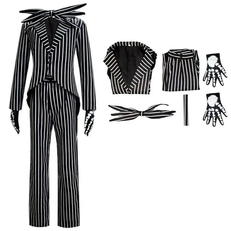CyCostume Jack Skellington Costume de cosplay pour hommes adultes, veste et pantalon fantaisie, tenue d'Halloween et de carnaval