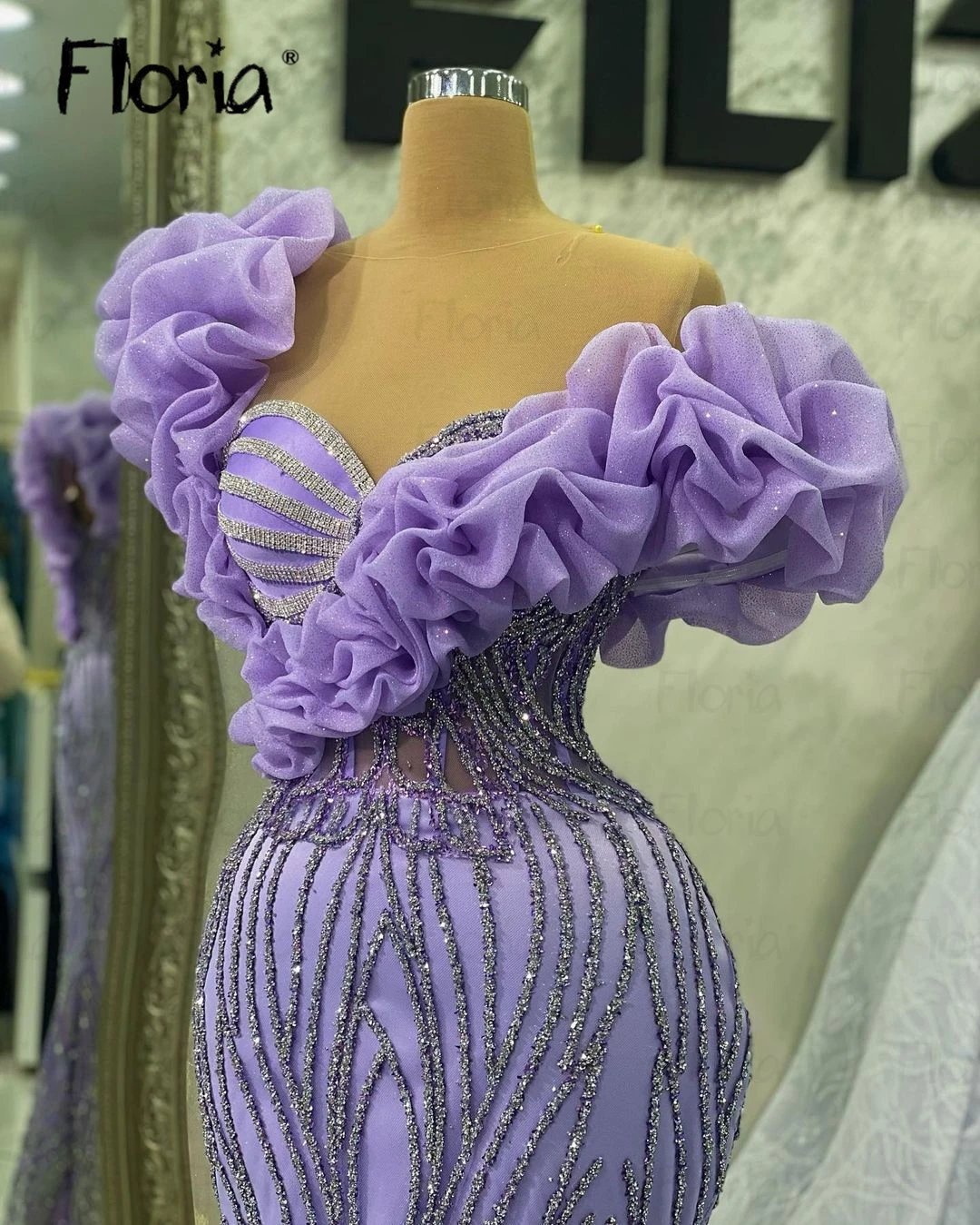 Gorgeous Ruffles Neckline Off Shoulder Party Dress Mermaid Lilac Prom Dresses for Women Wedding 2024 Beading Pageant Dinner Robe