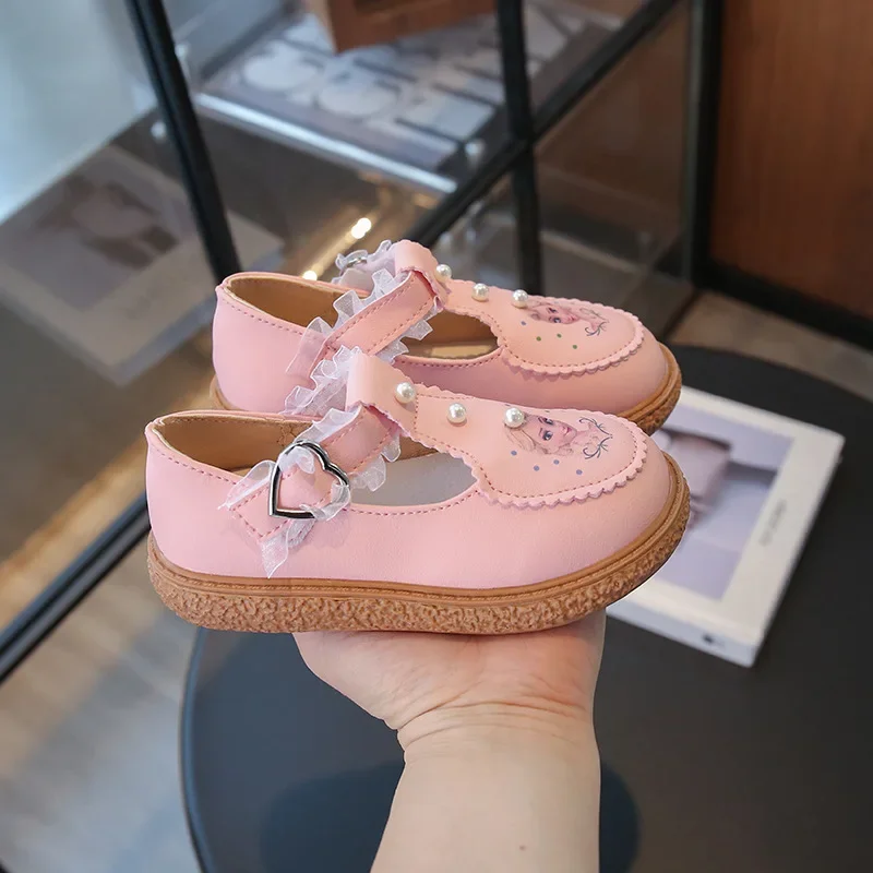 Disney crianças meninas sapatos casuais de couro primavera congelado princesa meninas sola macia antiderrapante sapatos de bebê lolita meninas
