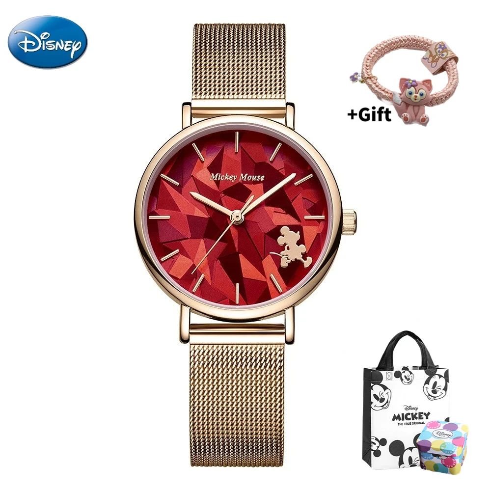 Disney Gift Mickey Girls Student Geometric Section Glass Diamond Faceted Waterproof Quartz Watch With Box Relogio Feminino