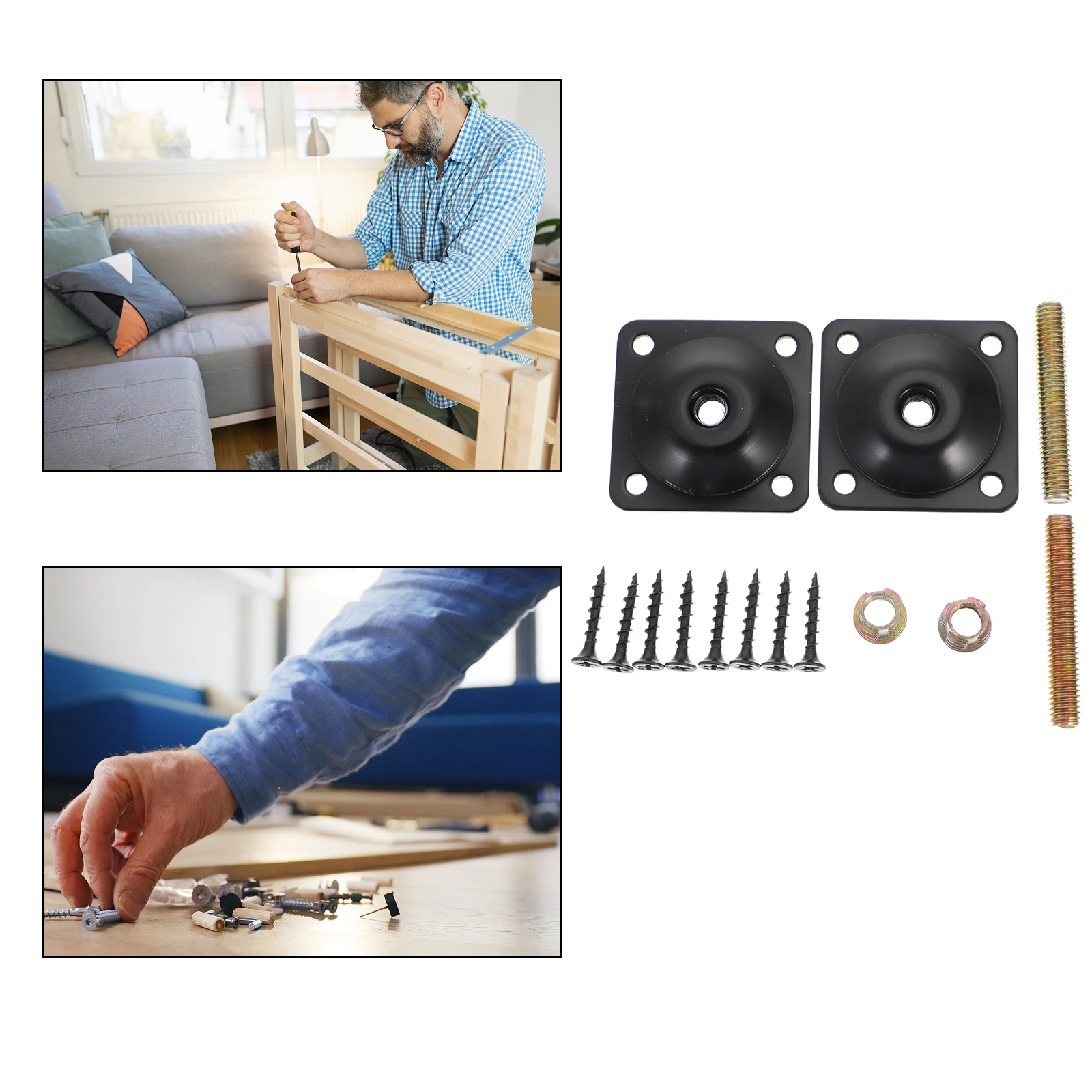 

1 Set Furniture Leg Mounting Plates Iron Connectors Black Durable Practical Sofa Table Chair Repair Replacement
