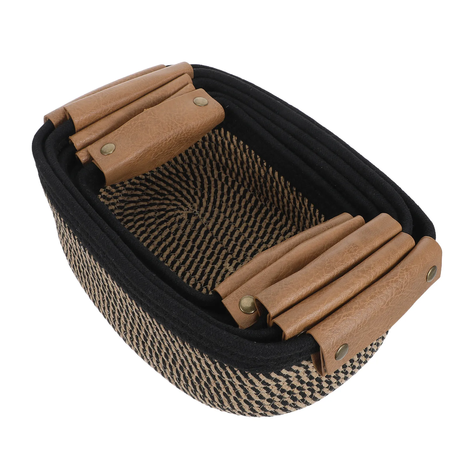 5Pcs Cotton Rope Woven Storage Basket Set PU Handles Small Nursery Organizer Bins Baby Room Storage Shelf Basket Decorative