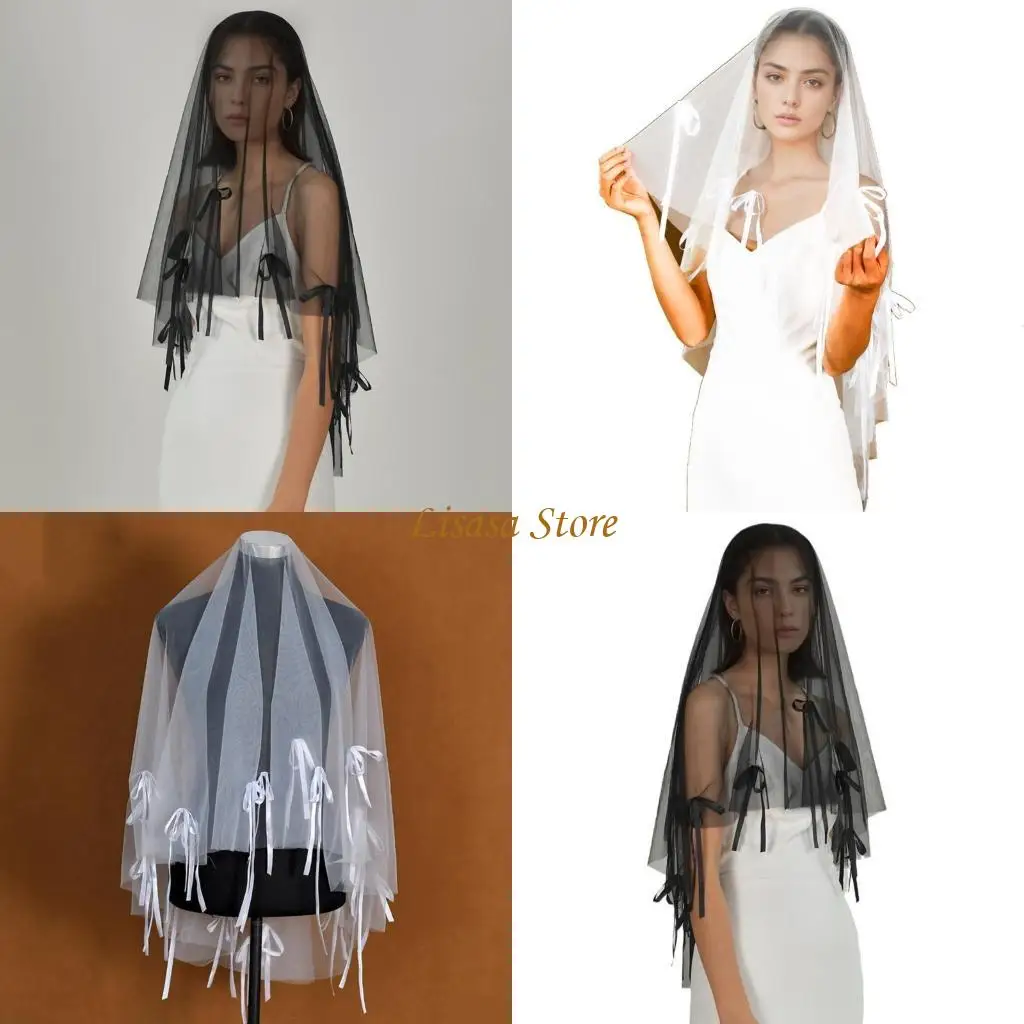 

M6CC Wedding Veil with Bowknot Engagement Event Bridal Veil Single Layered Bride Veil