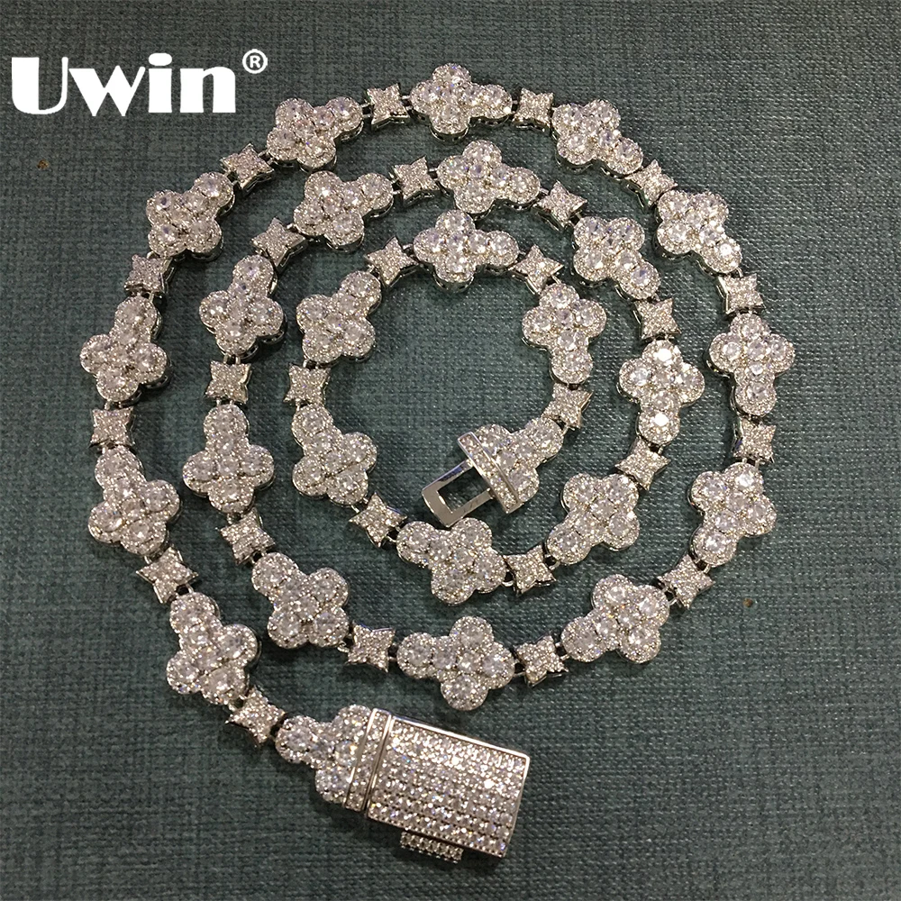 UWIN Tennis Chain Necklace with Full Iced Star/Cross CZ Stones Fashion Luxurious Choker Hip Hop Jewelry for Gift