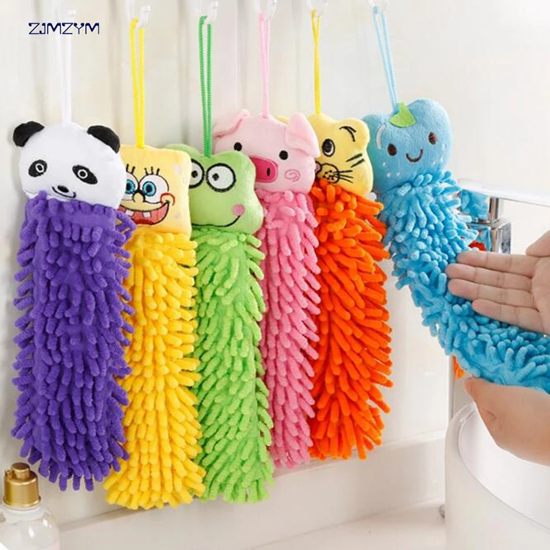 Soft Kitchen Hanging Towels Chenille Hand Face Wipe Towels Baby Kids Children Cartoon Animal Bathroom Washcloths Handkerchief