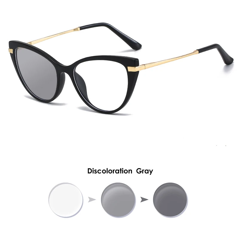 VCKA Discolor Purple Cat Eye Myopia Glasses Frame Women Magnet Clip Sunglasses Prescription Custom Eyewear Diopter -0.5 to -10