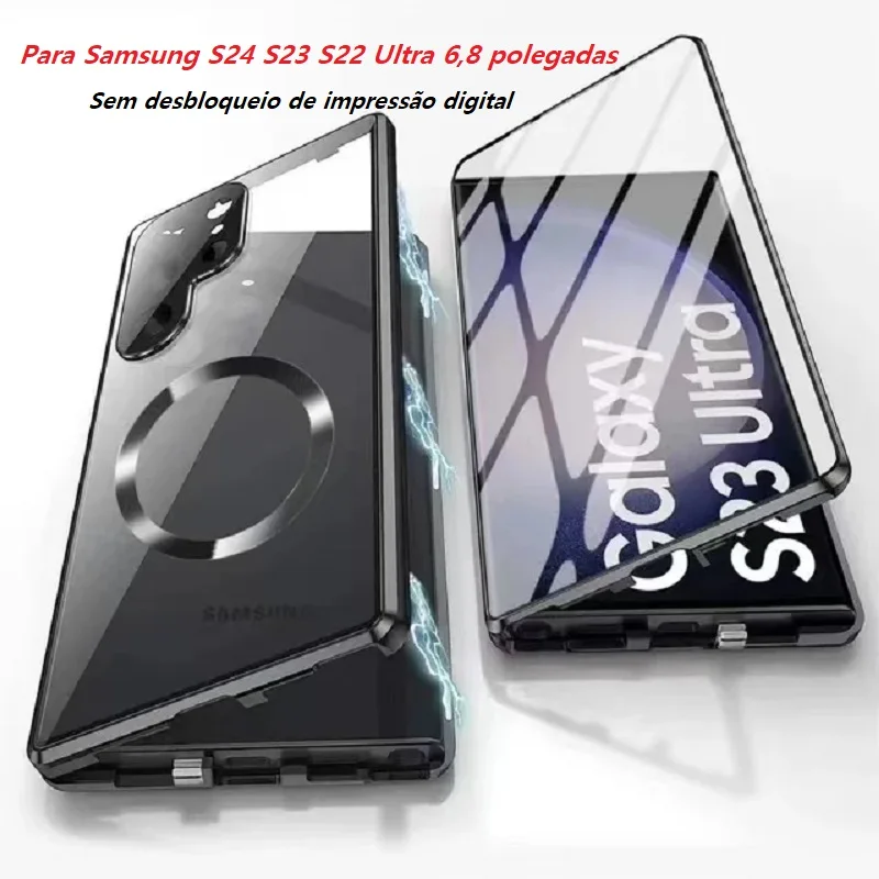 Metal Aluminum Alloy Case With Safety Lock For Samsung Galaxy S24 S23 Plus Ultra S22 Lens Protection Double Sided Glass Cover