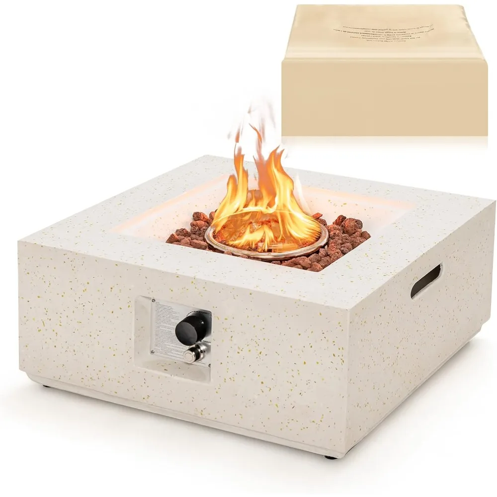

28 Inches Propane Fire Pit Table, Patiojoy 40,000 BTU Square Fire Table with Lava Rocks, Simple Ignition System and Waterproof