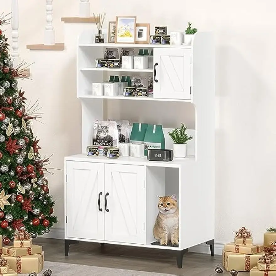 Garvee Cat Litter Box Enclosure Hidden Litter Box Cabinet Furniture with Cat Litter Mat Pad Storage Layer and Indoor Cat House for Hallway Bedroom and Living Room