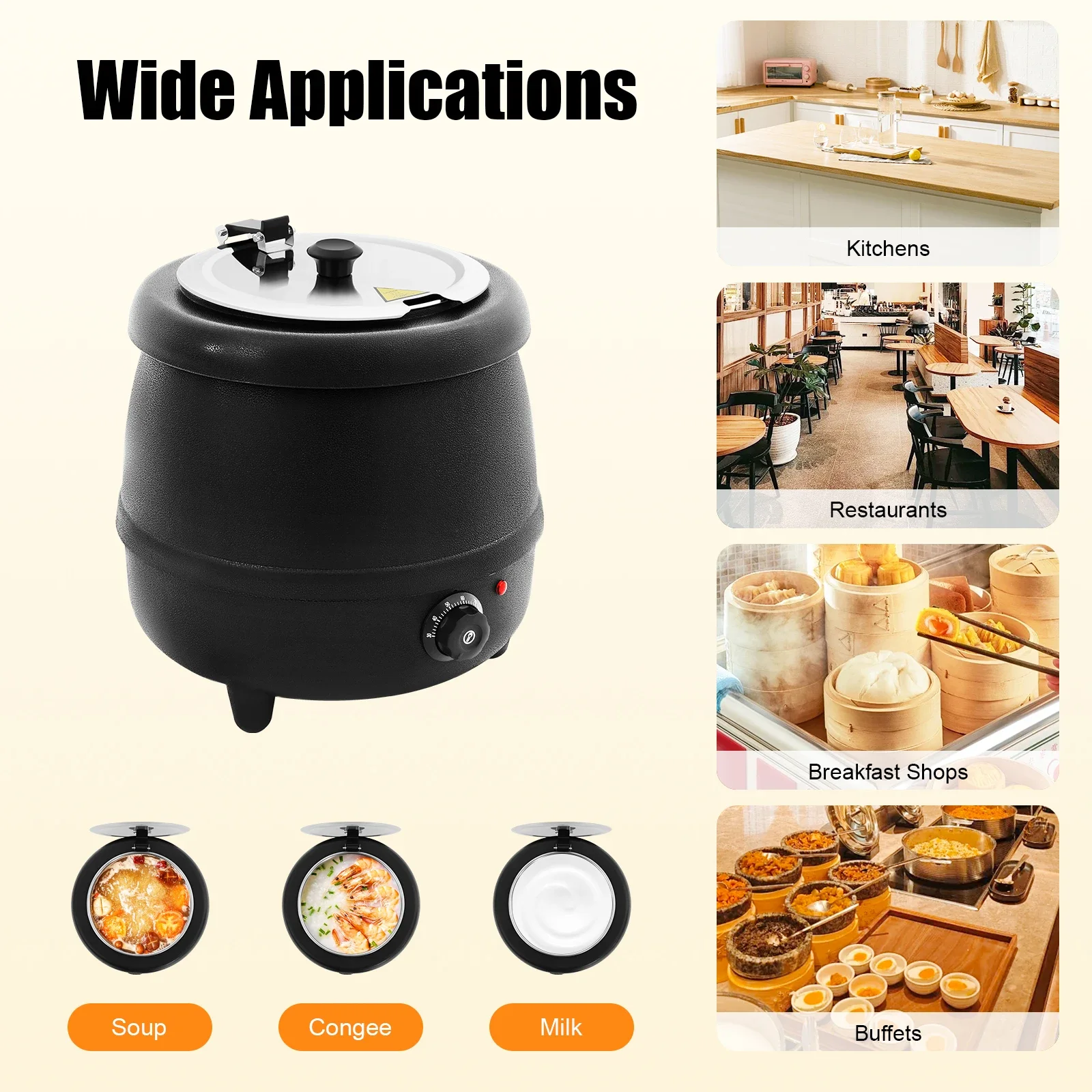 10L ステンレス鋼電気スープ断熱ポット 400W サーマルウォーマー 食器洗い機対応ライナー & 30-85 ° C コントロール 13.78×14.17インチ