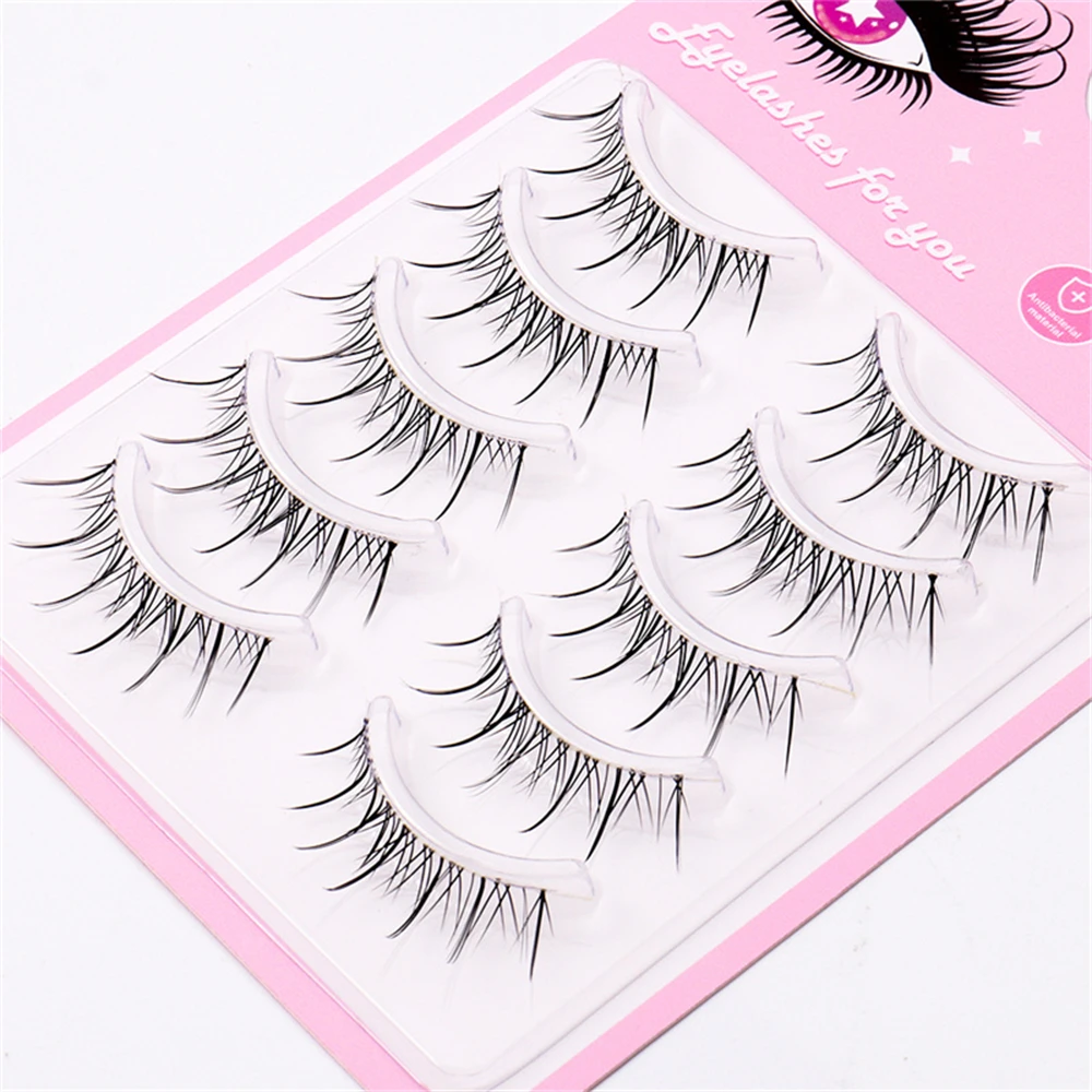 5 pairs/Boxes Ultra-fine Manga durable curling super thin transparent terrier false eyelashes