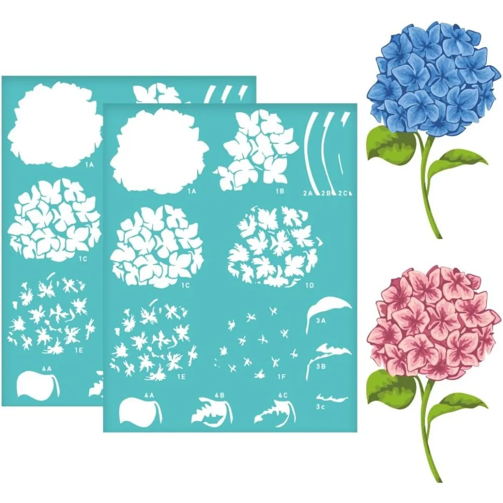 

2 шт. многослойный трафарет для шелкографии с гортензией, самоклеящийся трафарет для шелкографии, трафарет для цветов и листьев, многоразовая сетка