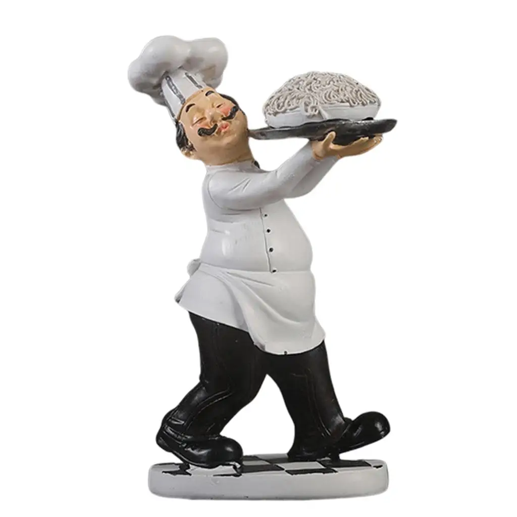 French Chef Pierre Chef Figurine Decorative Display Stand Table Centerpiece Figurine for Home Kitchen Bakery Restaurant