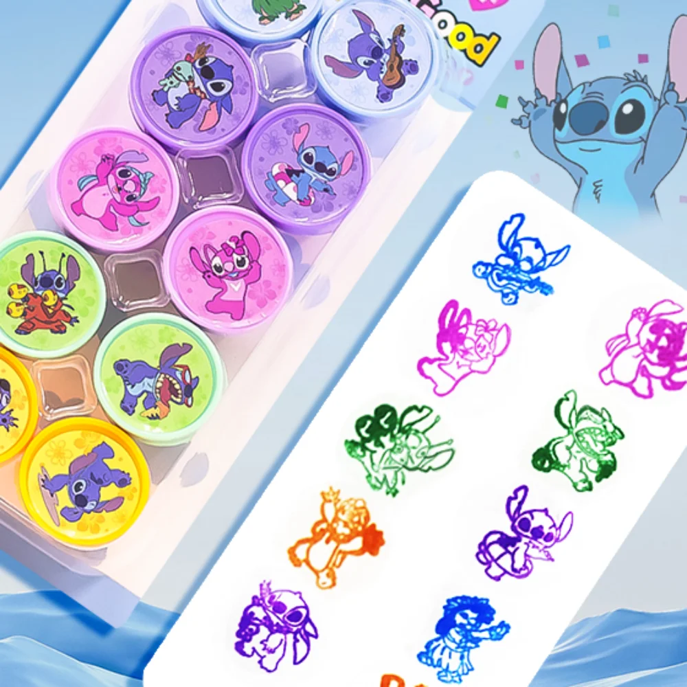 

10 шт., самочернильные штампы Disney Lilo & Stitch, мультяшная печать для лица, живопись, фотоальбом, штампы, игрушки, рождественские подарки