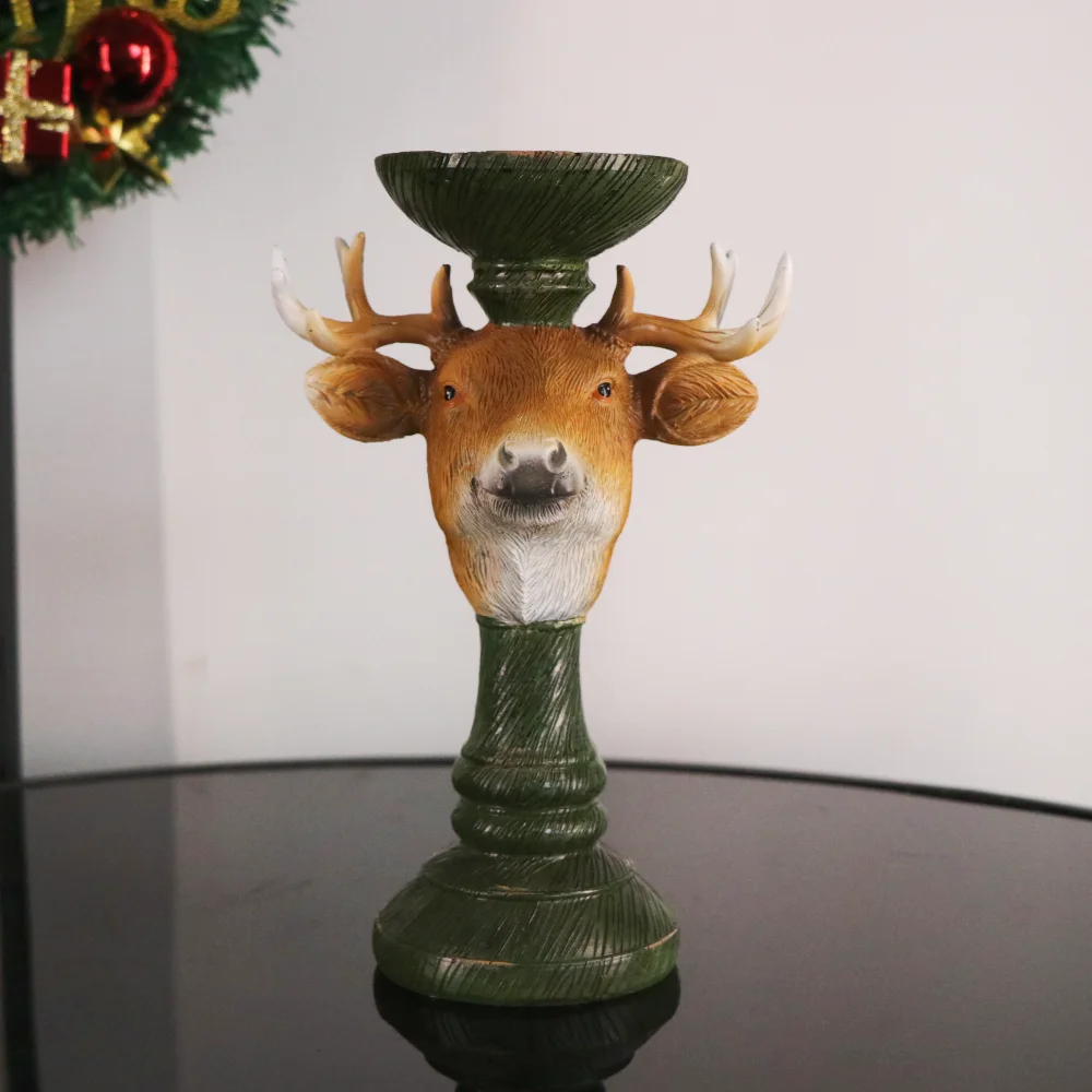Weihnachtlicher Dekorativer Kerzenhalter aus Kunstharz, Weihnachtsmann-Rentier-Statue, Hirschkopf-Kerzenhalter, Heimdekoration, Tischdekoration – Detail 5