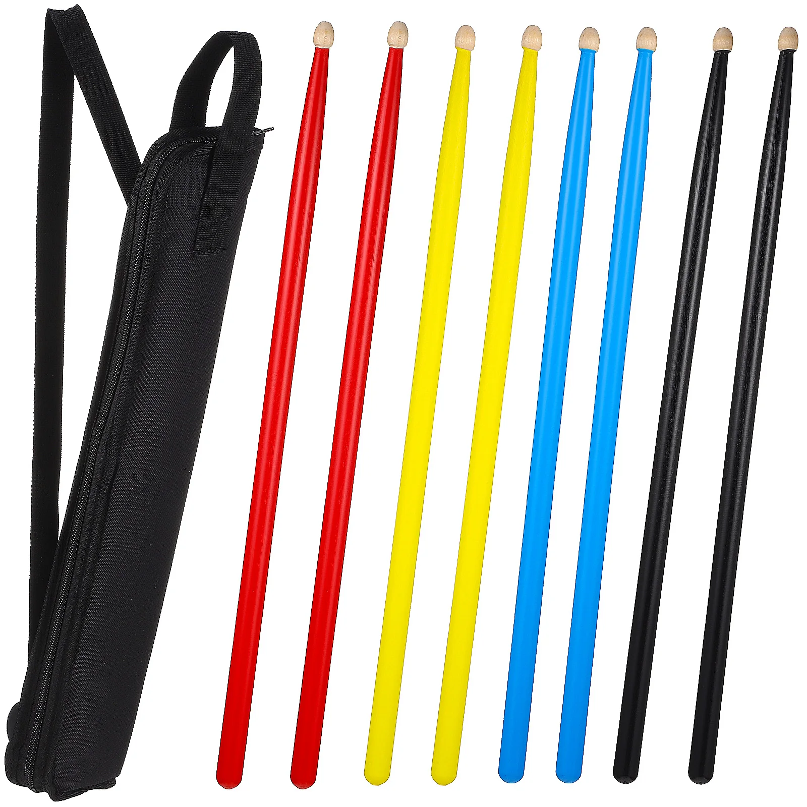 

4 Pairs Colorful Maple Drumsticks Black Blue Red Yellow Kids Adult Practice Wood Tip Percussion Accessories Storage Bag Wooden
