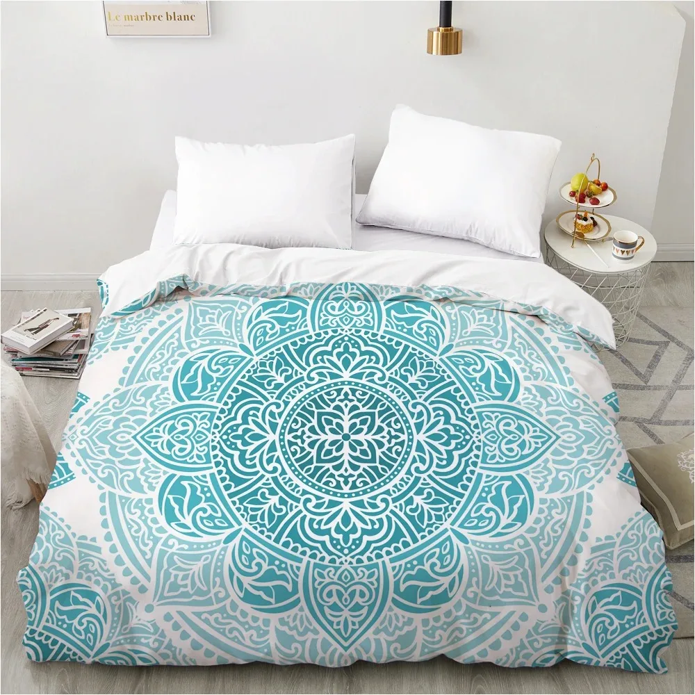 3D Duvet cover QuiltBlanketComfortable Case Luxury Bedding 135 140x200 150x200 200x220 for Home Nordic mandala Light blue