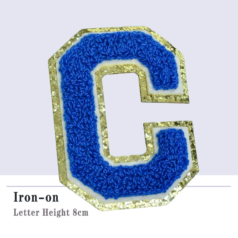 Navy blue Letter Iron on Patches 3D Chenille Embroidered Applique Alphabet Letter For Clothing