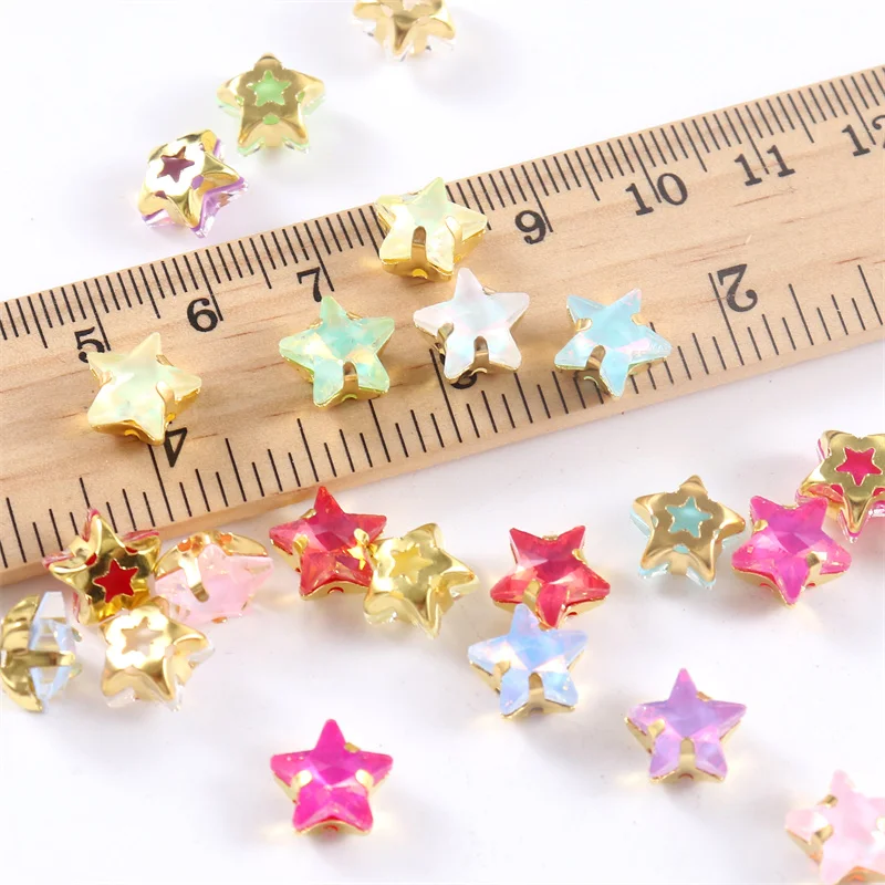 Glitter Crafts Glass Star shape diamond Sewing Rhinestones with Gold Base Flatback Crystals decorations for clothes diy