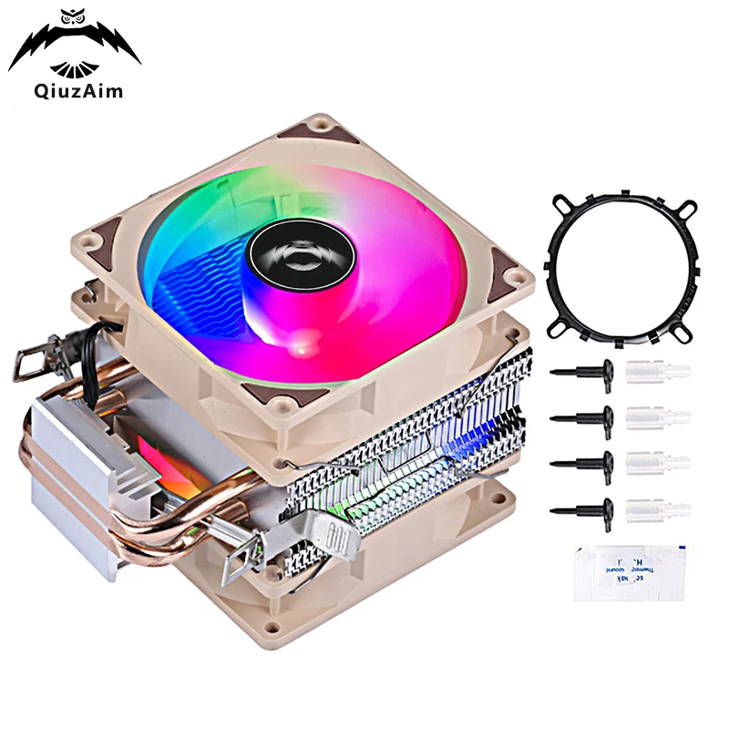 

QiuzAim PC Processor Cooler Air-cooling 2 Heat Pipe CPU Cooling Fan 4Pin/PWM Installing LGA775 115x 1200 17xx 1366 AM3 AM4 amd