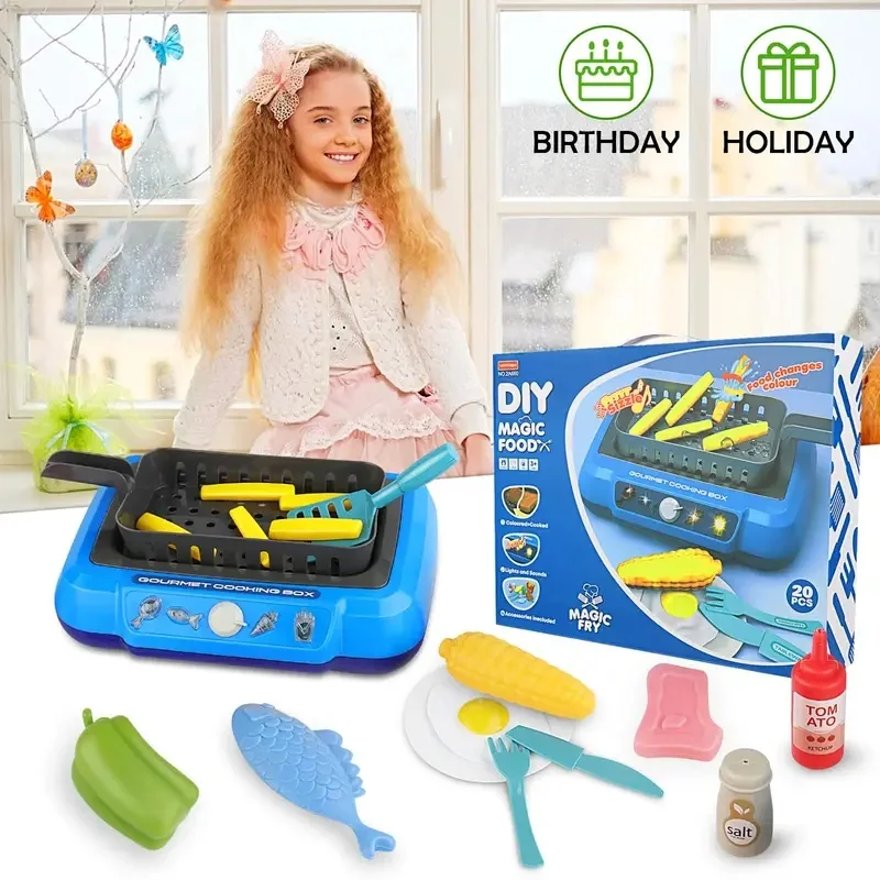 20Pcs Children‘s Play House Food Toys Gifts DIY Kitchen Cooking Set With Sound & Light Color Multi-Functional Induction