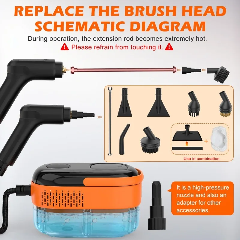 家庭用および車用のスチームクリーナー - 3段階のハンドルで掃除を行うためのポータブルハンドヘルドスチーマー、15秒の加熱、大容量タンク、16個のアクセサリー