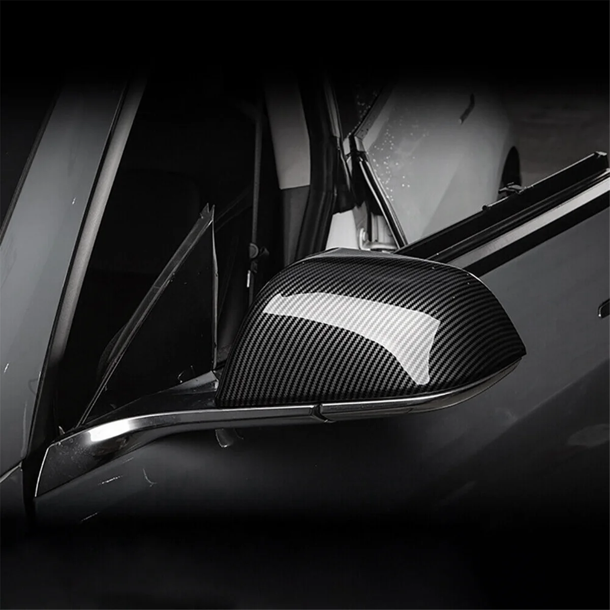 

For Tesla Model 3 2017-2023 Rearview Mirror Cover Side Door Mirror Cover Cap Trim Car Accessories Bright Carbon Fiber-A51K