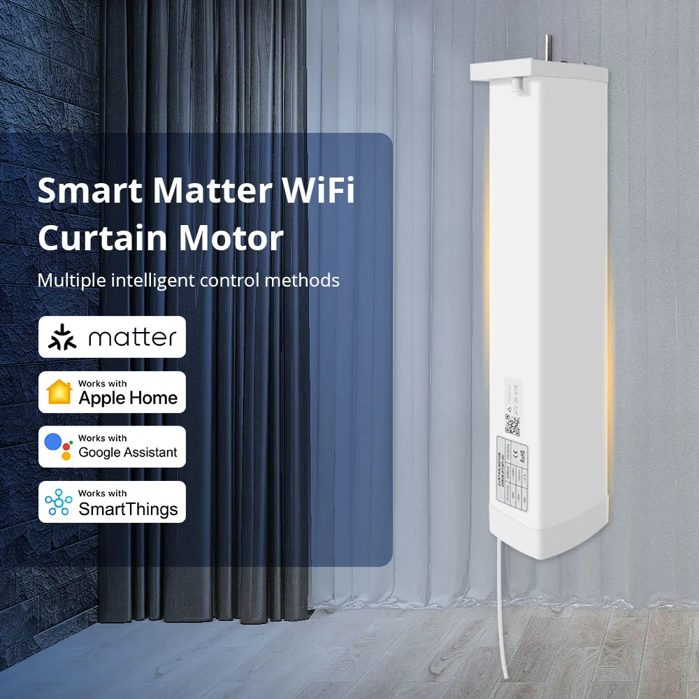 Zemismart Matter WiFi Smart Slide Curtain Motor Google Home Smartthings Home App Remote Control Automatic Curtain System