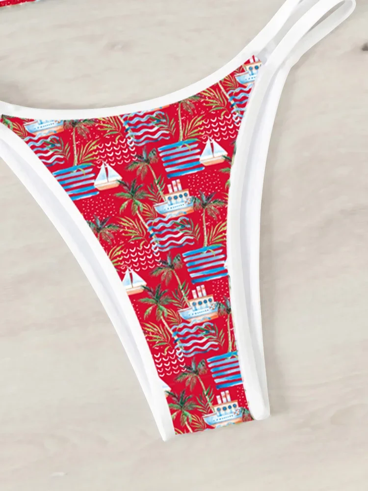 UETEEY Bikini senza schienale con stampa sexy con lacci Set da 2 pezzi Costume da bagno diviso da donna Bikini da spiaggia 2025 Nuovo set bikini da bagno estivo