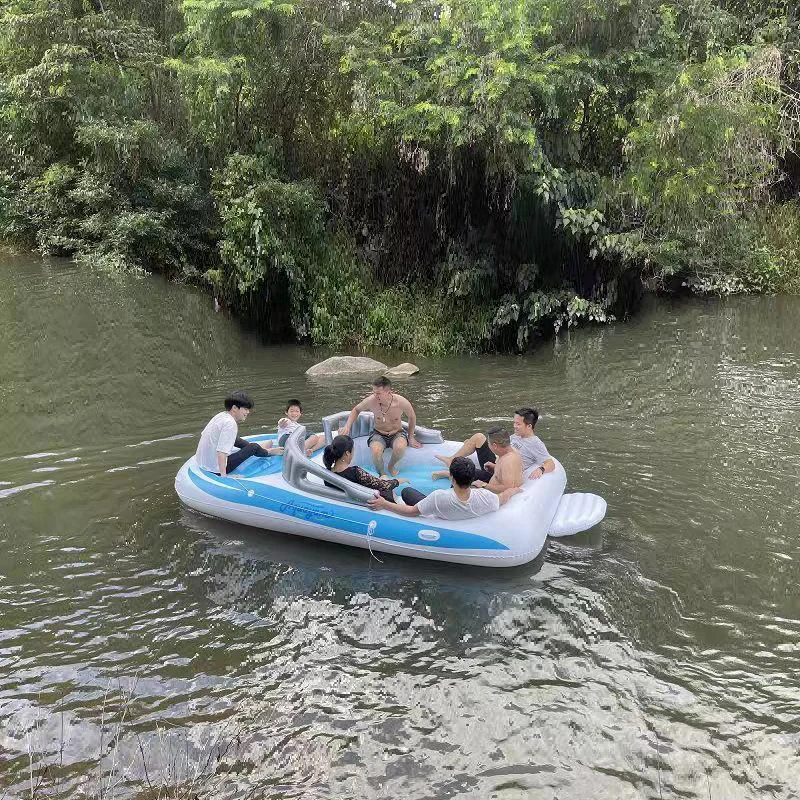 Nieuwste Verdikking Opblaasbare Luchtdichte Waterpartij 6 Mensen Drijvende Boot Eilandfeest Op Zee Vlotter Verdikt Pvc Opblaasbaar Jacht