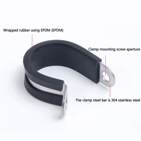 5Pcs 6MM-20MM Stainless Steel Rubber Lined P Clips R-type Pipe Clamp Cable Mounting Hose Pipe Clamp Hose Clamp Fixed Clamp