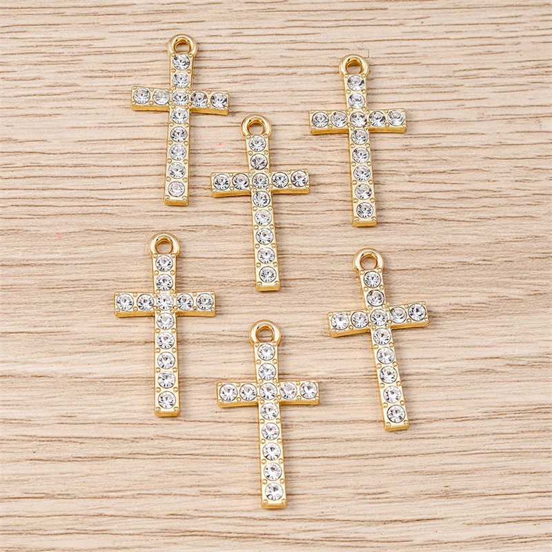 10 Stück 14 x 26 mm niedliche Kristall-Kreuz-Charms-Anhänger für Schmuckherstellung, Tropfen-Ohrringe, Halsketten, Armbänder, Zubehör, DIY-Handwerk, Geschenk – Detail 4