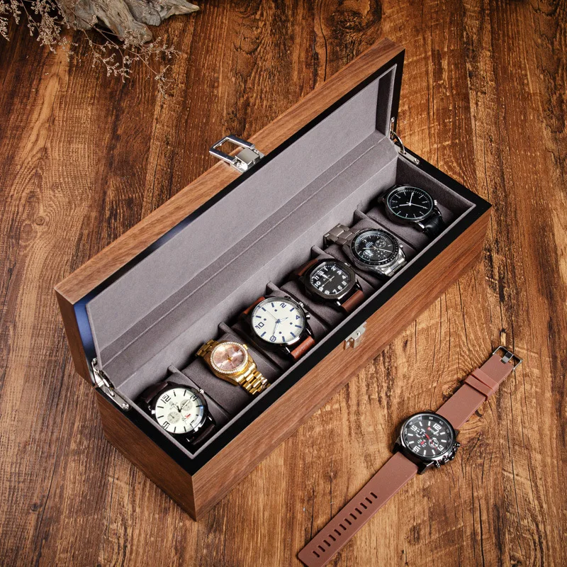 Wooden Watch Box for Men 6 Slot Watch Display Case Mens Watch Box Organizer Wood Watch Case for Men Watch Storage