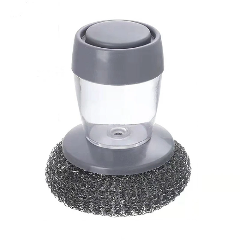 Soap Dispenser Brush For Kitchen Sink Pot Oven Dish Scrubber With Holder Push-Type Liquid Adding PET Wire Ball Pot Brush Durable