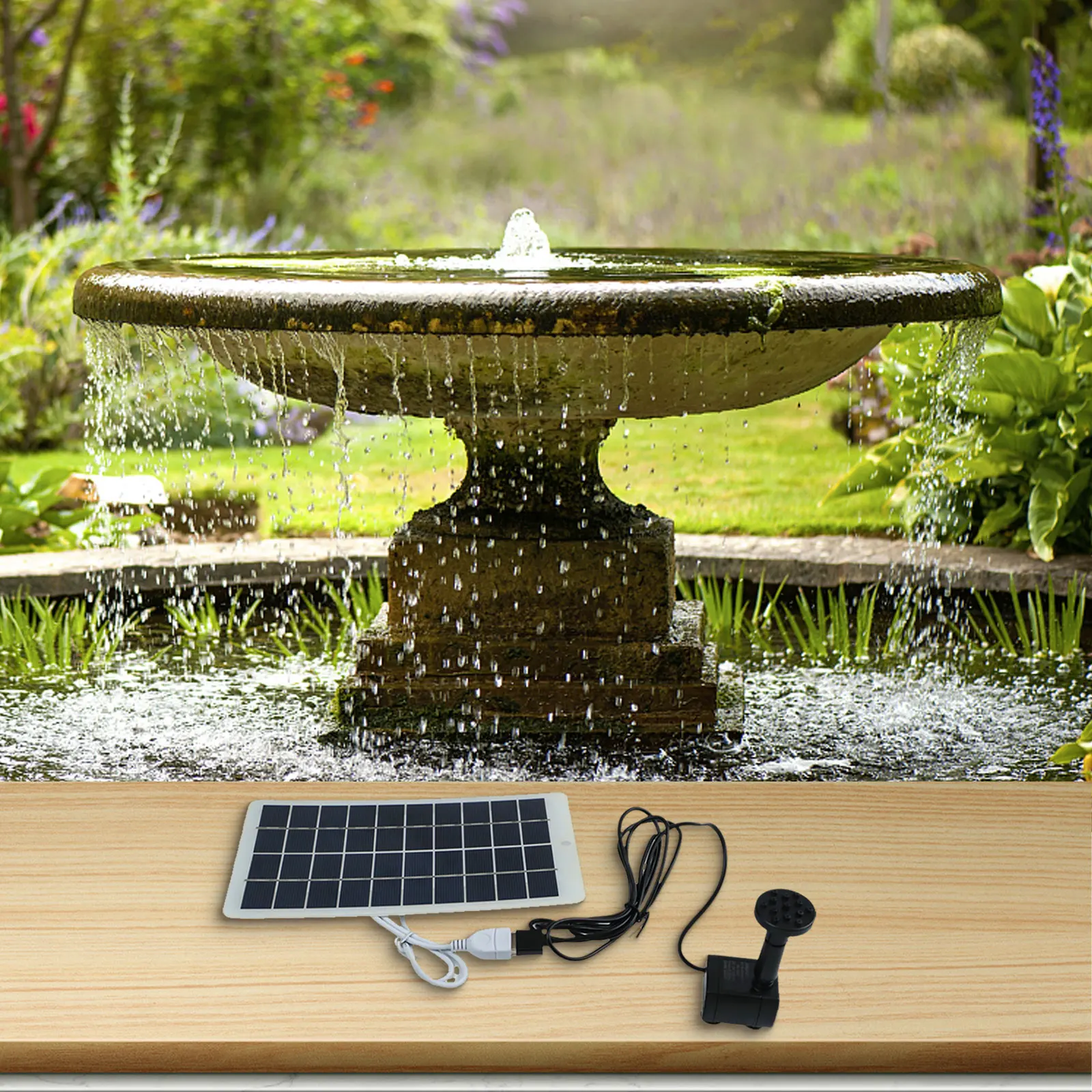 

Automatic Pool Water Fountain 210 X 120mm solar Panel Outdoor Water Pump Environmental Friendly Energy USB Output Power